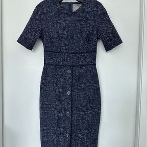 Lela Rose Jacquard Seamed Fitted Midi Dress